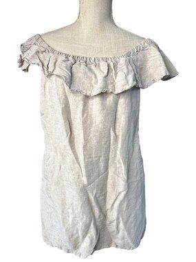 Tommy Bahama Linen Off-Shoulder Ruffle Dress Beige Casual Lightweight M